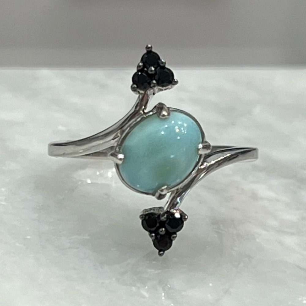 Larimar Thai Black Spinel Sterling Silver Bypass Ring Sz 8